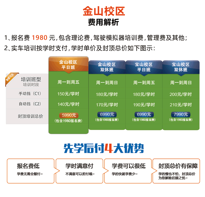 荣安驾校金山驾区价格表